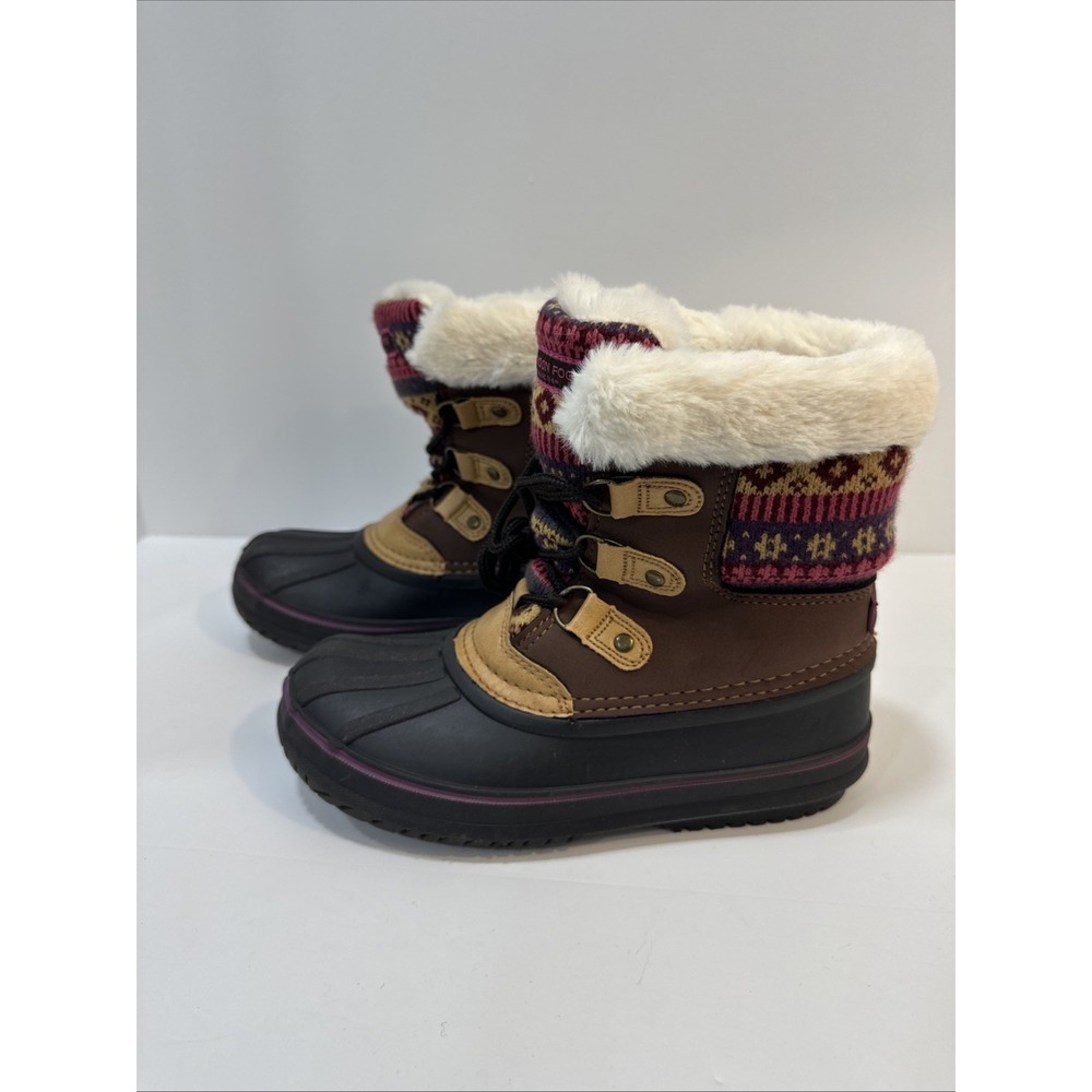 LONDON FOG Tottenham Cold Weather Warm Lined Snow Boots Girls Size 3 Pink Brown